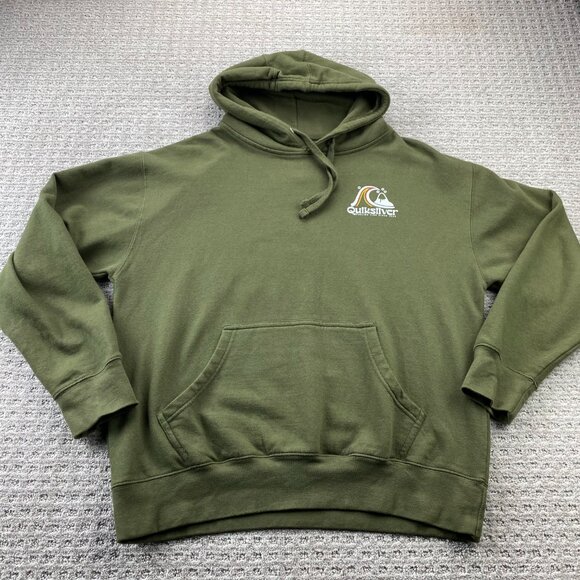Quiksilver Hoodie Sweater Men Large L Olive Green Pull Over Hooded Activewear - Picture 2 of 9